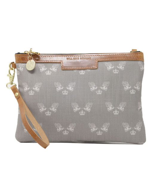 Diana 2 in 1 Clutch - Bee Print in Grey Recycled - Will Bees Bespoke