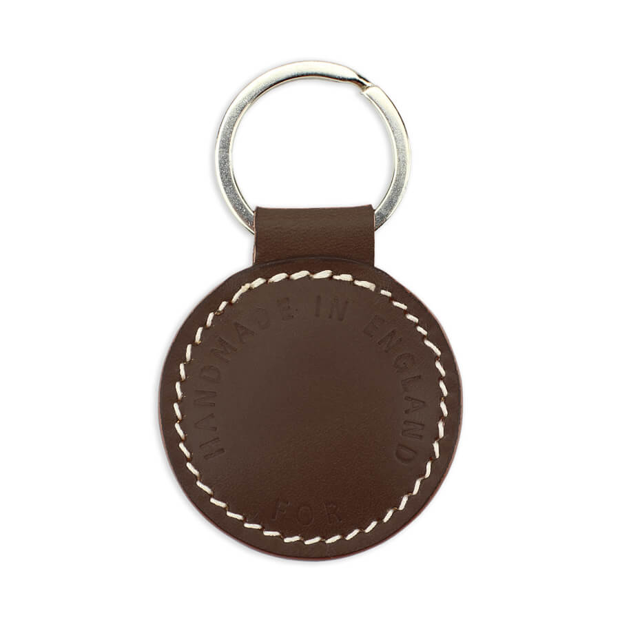 Small Leather Round Keyring - Brown