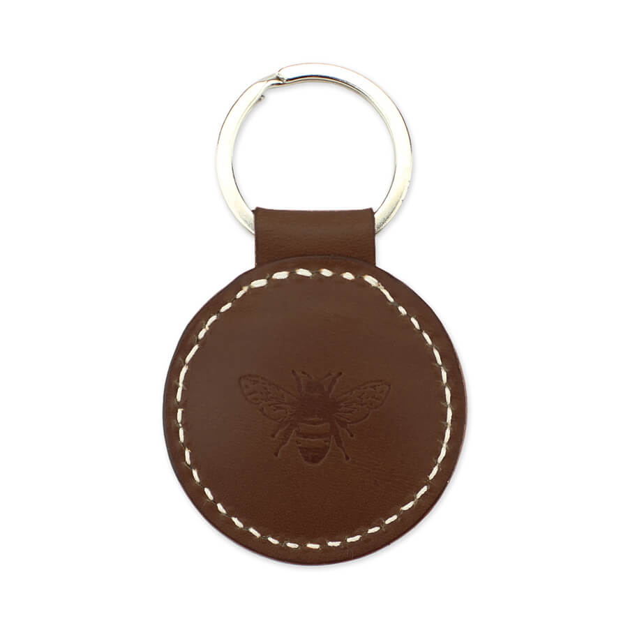 Small Leather Round Keyring - Brown