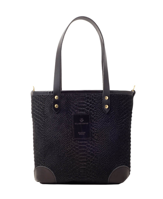 Small Tote - Black Snake Print - Black Leather