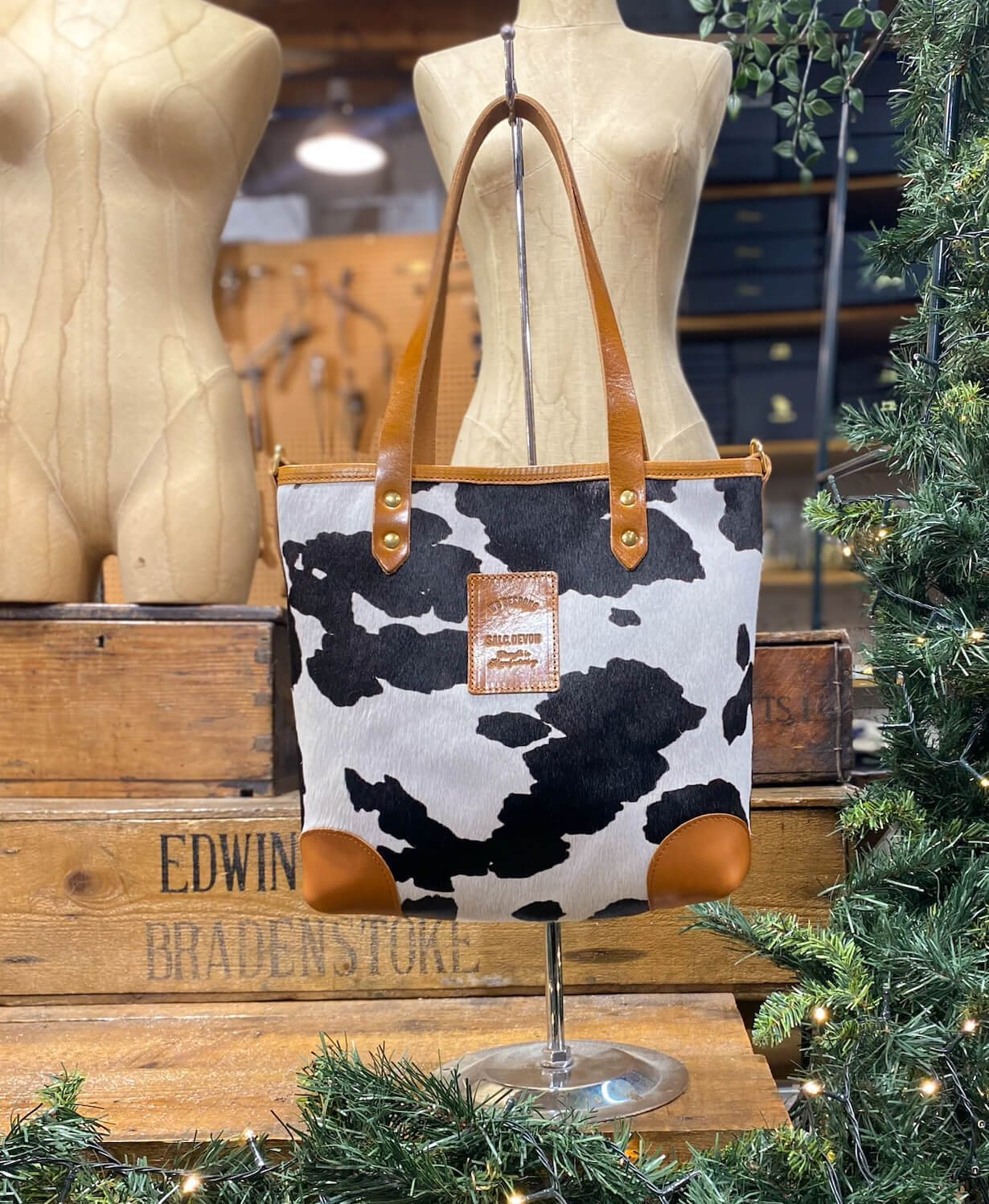 Small Tote - Black Cow Print