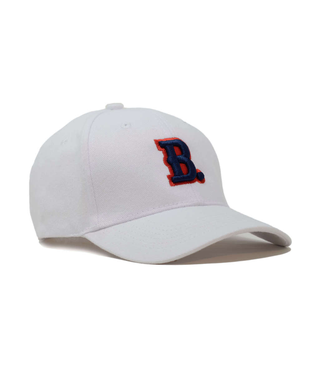 Baseball Cap with B Logo in White, Red and Navy