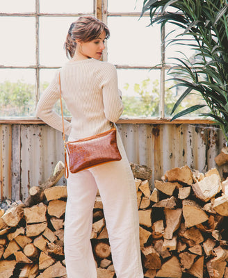 Oversized Diana 2 in 1 Clutch - Tan Croc