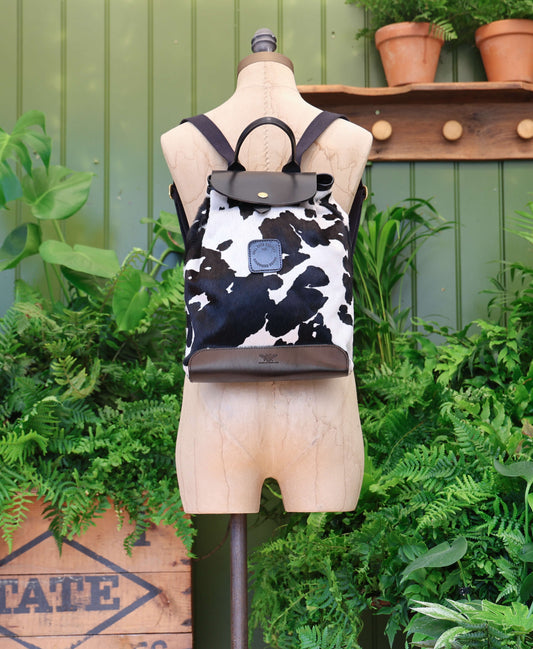Gertie Backpack - Black Cow Hair On Hide - Black Leather