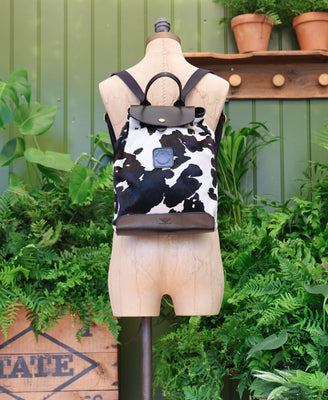 Gertie Backpack - Black Cow Hair On Hide - Black Leather