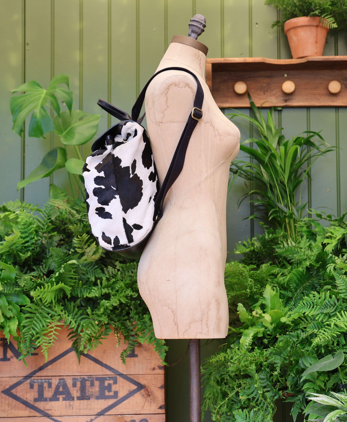 Gertie Backpack - Black Cow Hair On Hide - Black Leather