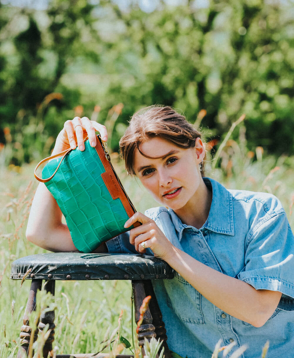 Diana 2 in 1 Clutch - Emerald Green Croc