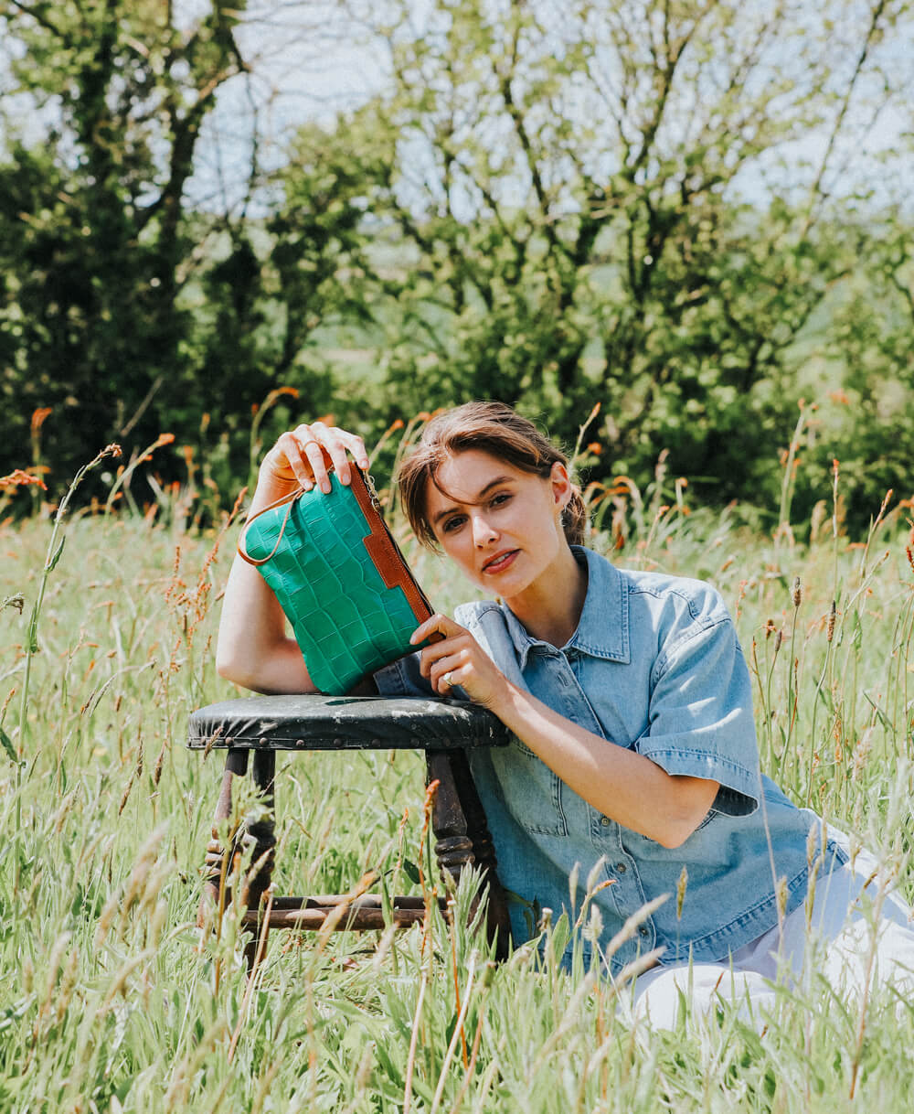 Diana 2 in 1 Clutch - Emerald Green Croc