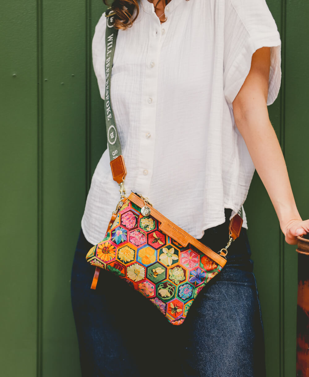Cross Body Strap - Logo Strap in Khaki & Ecru
