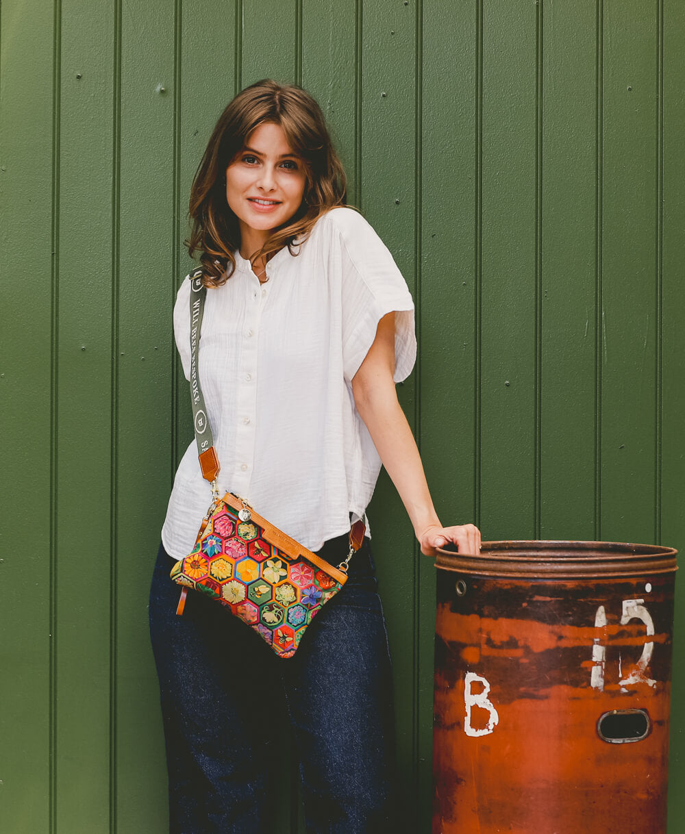 Cross Body Strap - Logo Strap in Khaki & Ecru