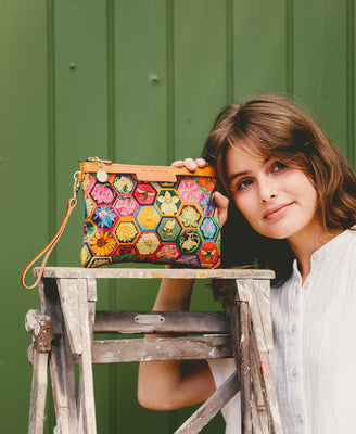 Diana 2 in 1 Clutch - Hexagon Hive in Ivy - Will Bees Bespoke
