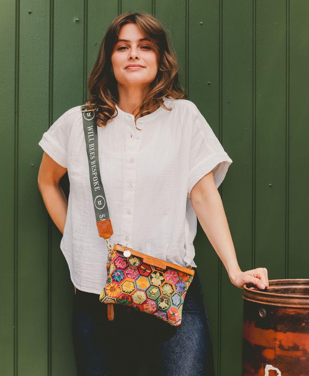Cross Body Strap - Logo Strap in Khaki & Ecru