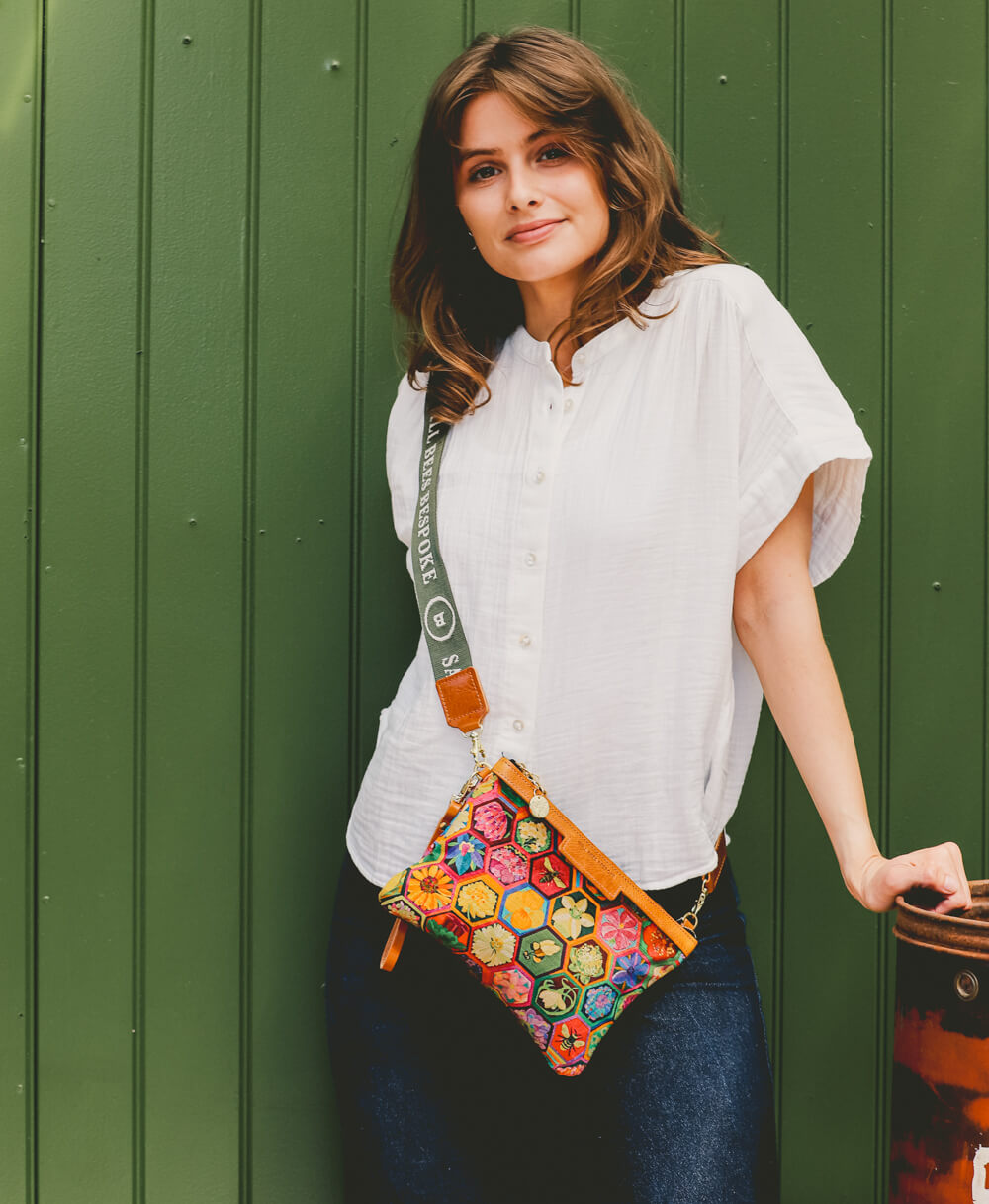 Cross Body Strap - Logo Strap in Khaki & Ecru
