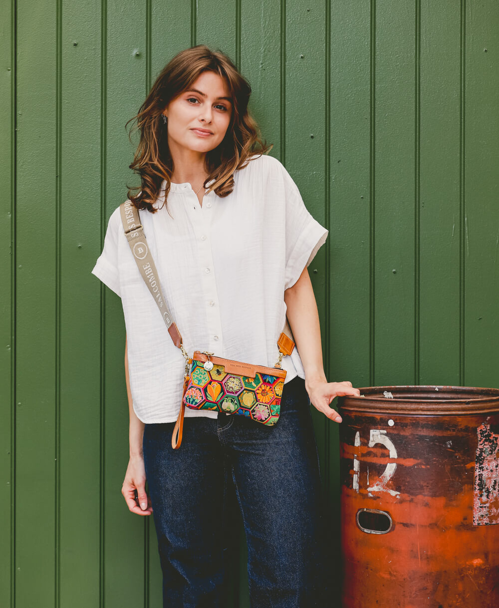 Cross Body Strap - Logo Strap in Camel & Ecru