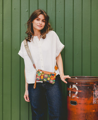 Cross Body Strap - Logo Strap in Camel & Ecru