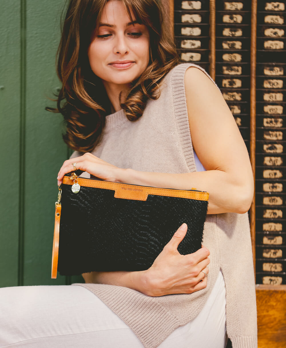 Oversized Diana 2 in 1 Clutch - Black Snake Print