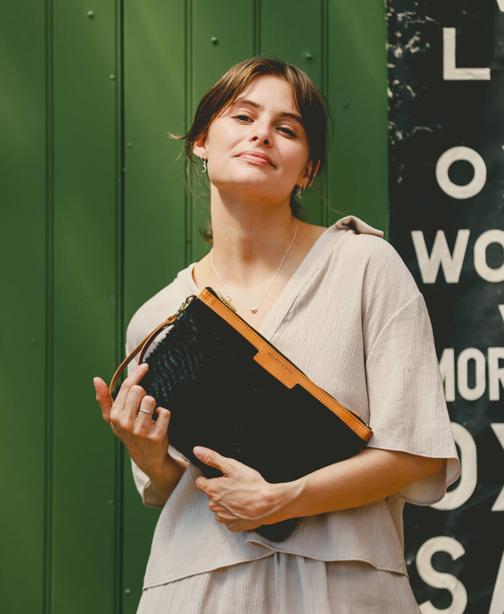 Oversized Diana 2 in 1 Clutch - Black Snake Print