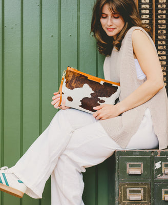 Oversized Diana 2 in 1 Clutch - Brown Cow Print