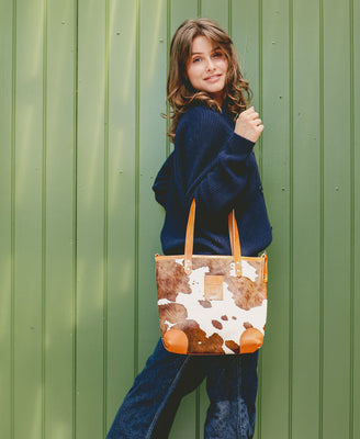 Small Tote - Brown Cow Print
