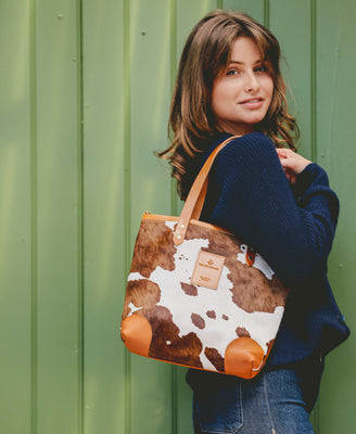 Small Tote - Brown Cow Print