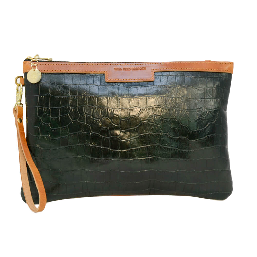 Oversized Diana 2 in 1 Clutch - Dark Green Croc - Will Bees Bespoke