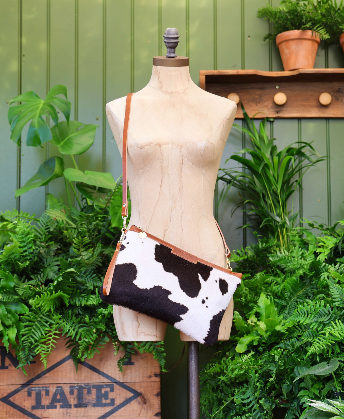 Oversized Diana 2 in 1 Clutch - Brown Cow Print - Tan Leather - Will Bees Bespoke