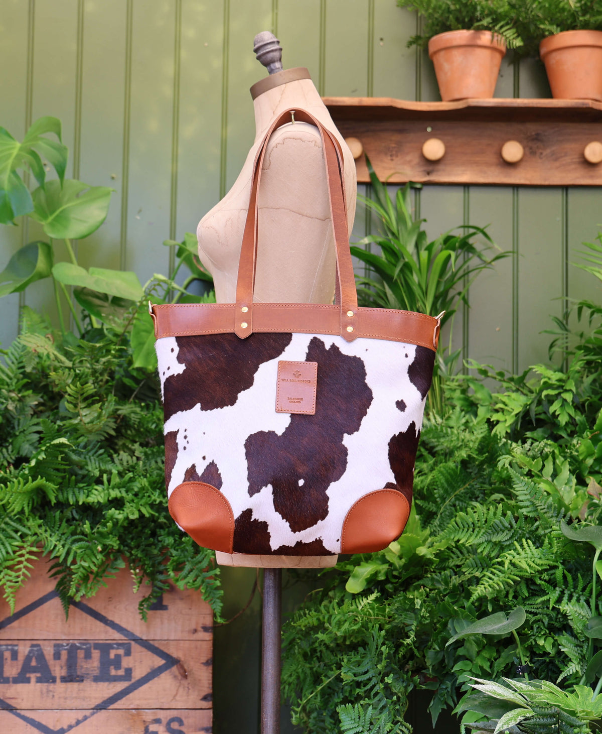 Medium Tote - Brown Cow Print - Tan Leather