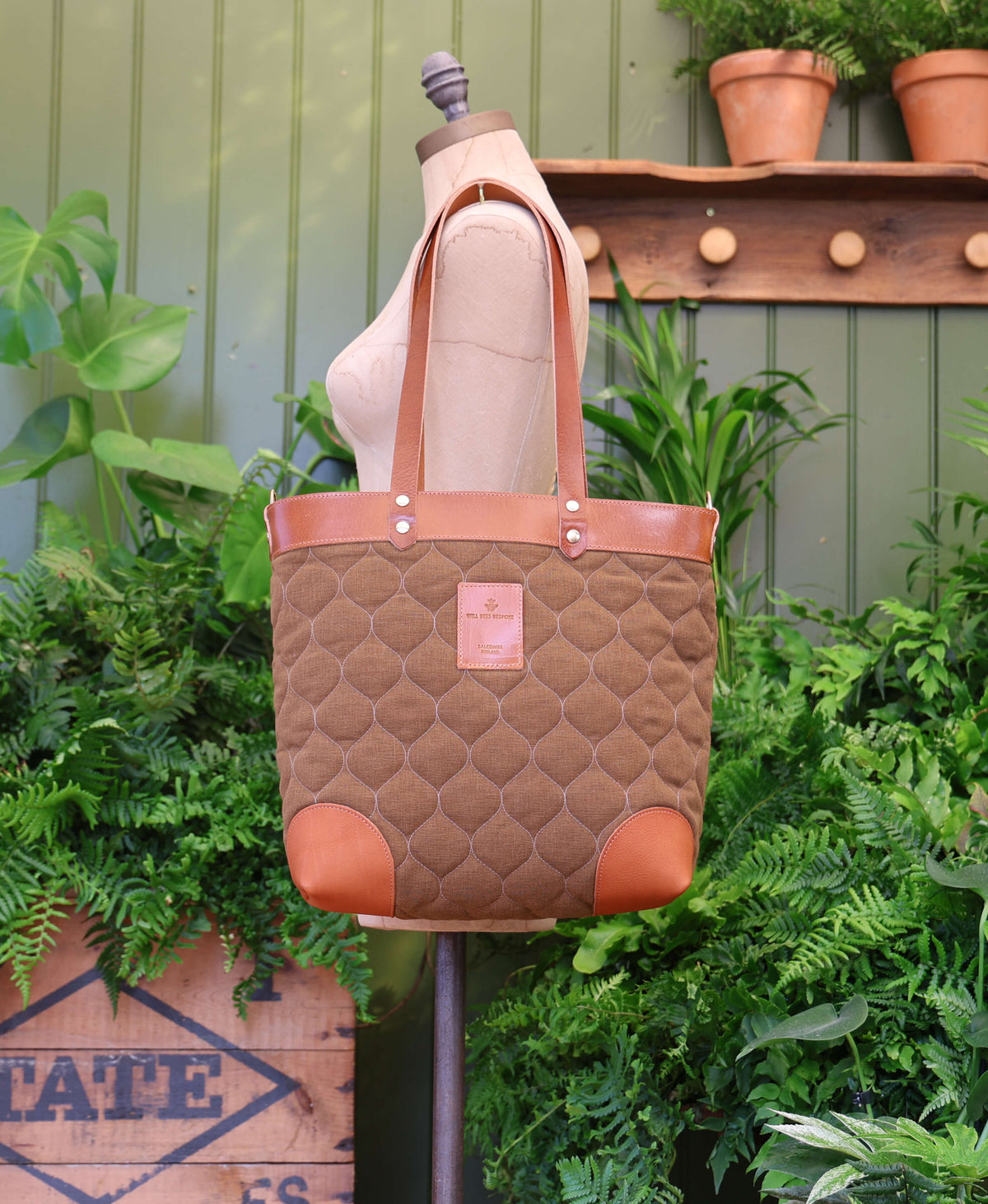 Medium Tote - Quilted Oilskin in Tan - Will Bees Bespoke
