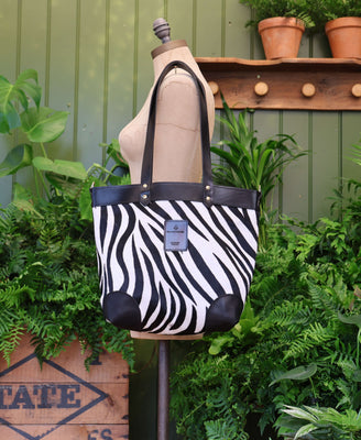 Medium Tote - Zebra - Black Leather - Will Bees Bespoke