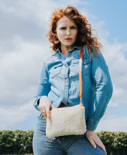 Diana 2 in 1 Clutch - Cream Sheepskin - Will Bees Bespoke