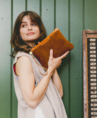 Oversized Diana 2 in 1 Clutch - Dark Tan Suede - Will Bees Bespoke