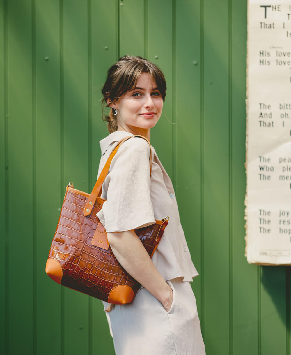Small Tote - Tan Croc - Will Bees Bespoke