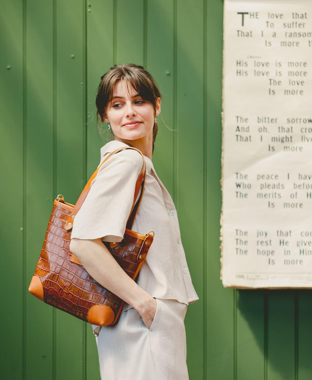 Small Tote - Tan Croc - Will Bees Bespoke