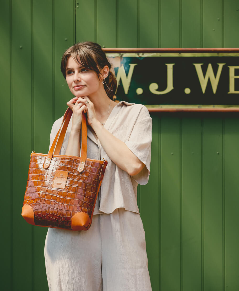 Small Tote - Tan Croc - Will Bees Bespoke