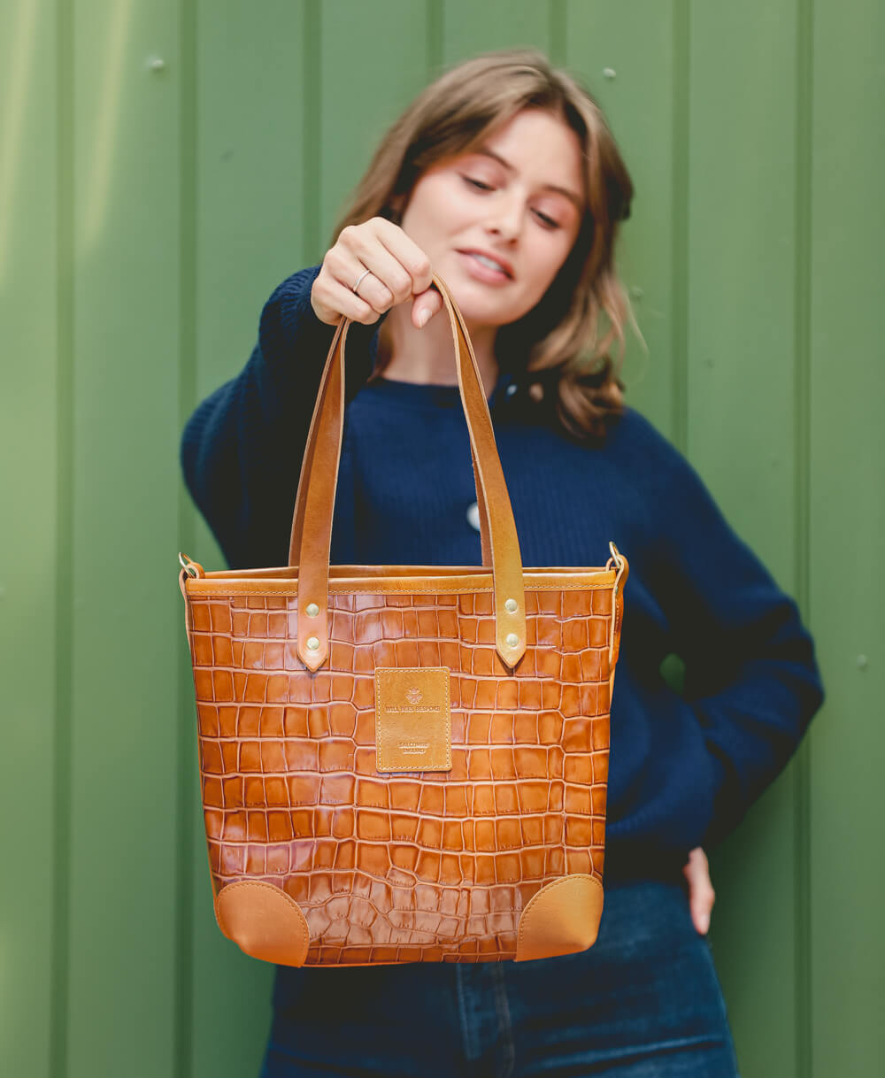 Small Tote - Tan Croc - Will Bees Bespoke