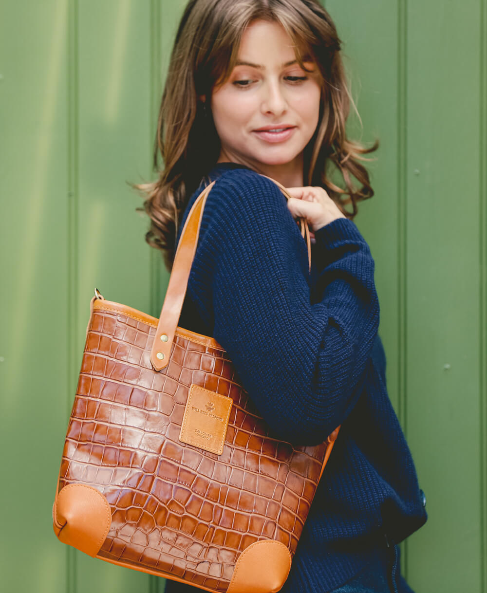 Small Tote - Tan Croc - Will Bees Bespoke