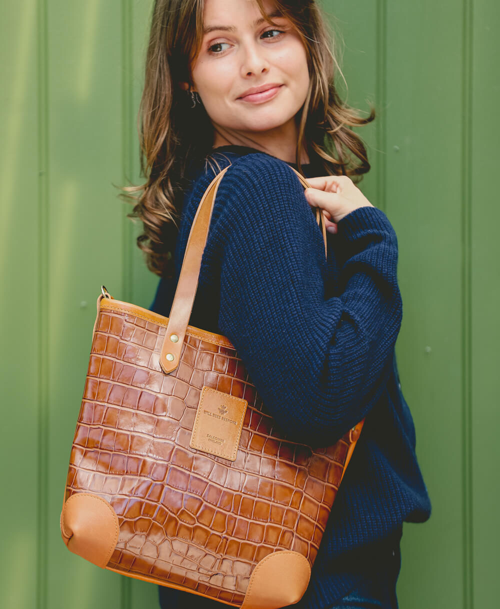 Small Tote - Tan Croc - Will Bees Bespoke