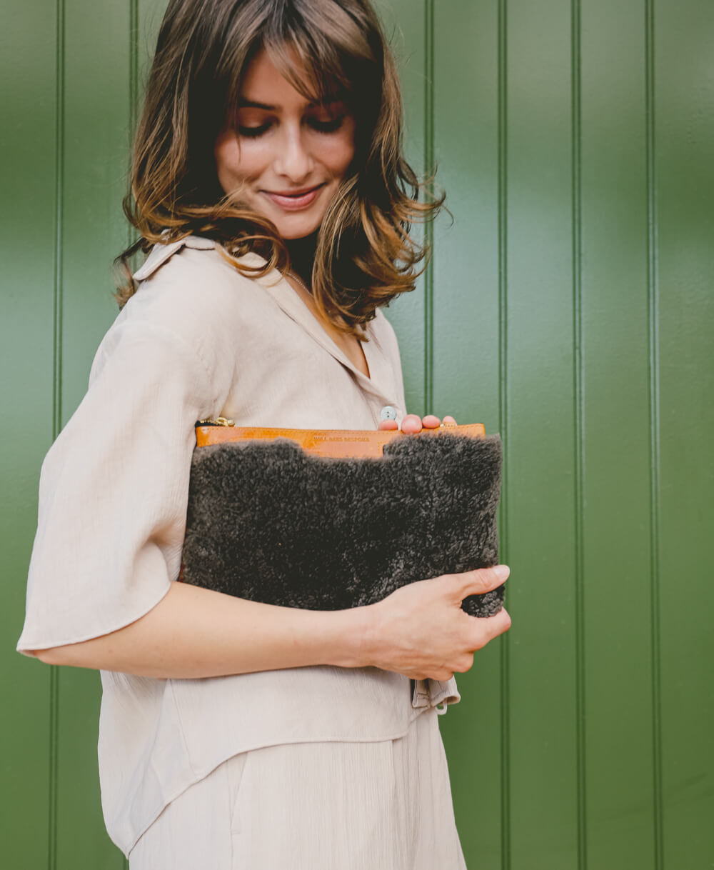 Diana 2 in 1 Clutch - Charcoal Sheepskin