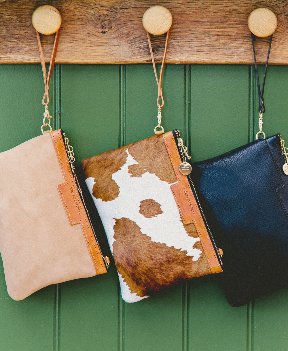 Clutch Bag in Brown Cow Print Hair-on Hide Leather with Cross Body