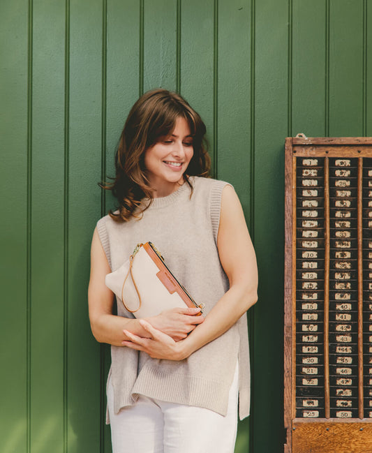 Diana 2 in 1 Clutch - Ecru Leather
