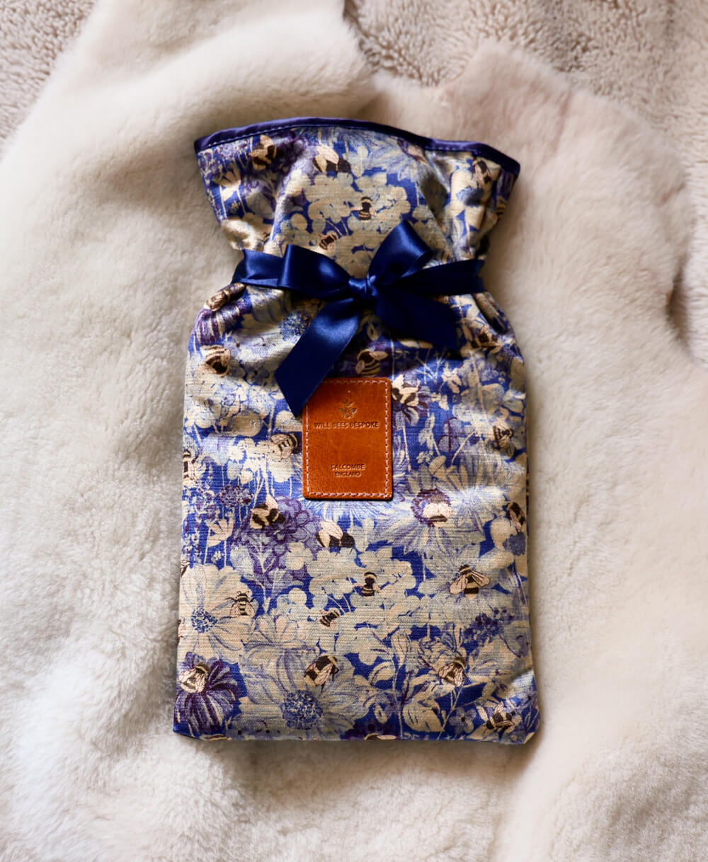 Hot Water Bottle & Cover - Bumblebee Haven in Blue Sea - Will Bees Bespoke