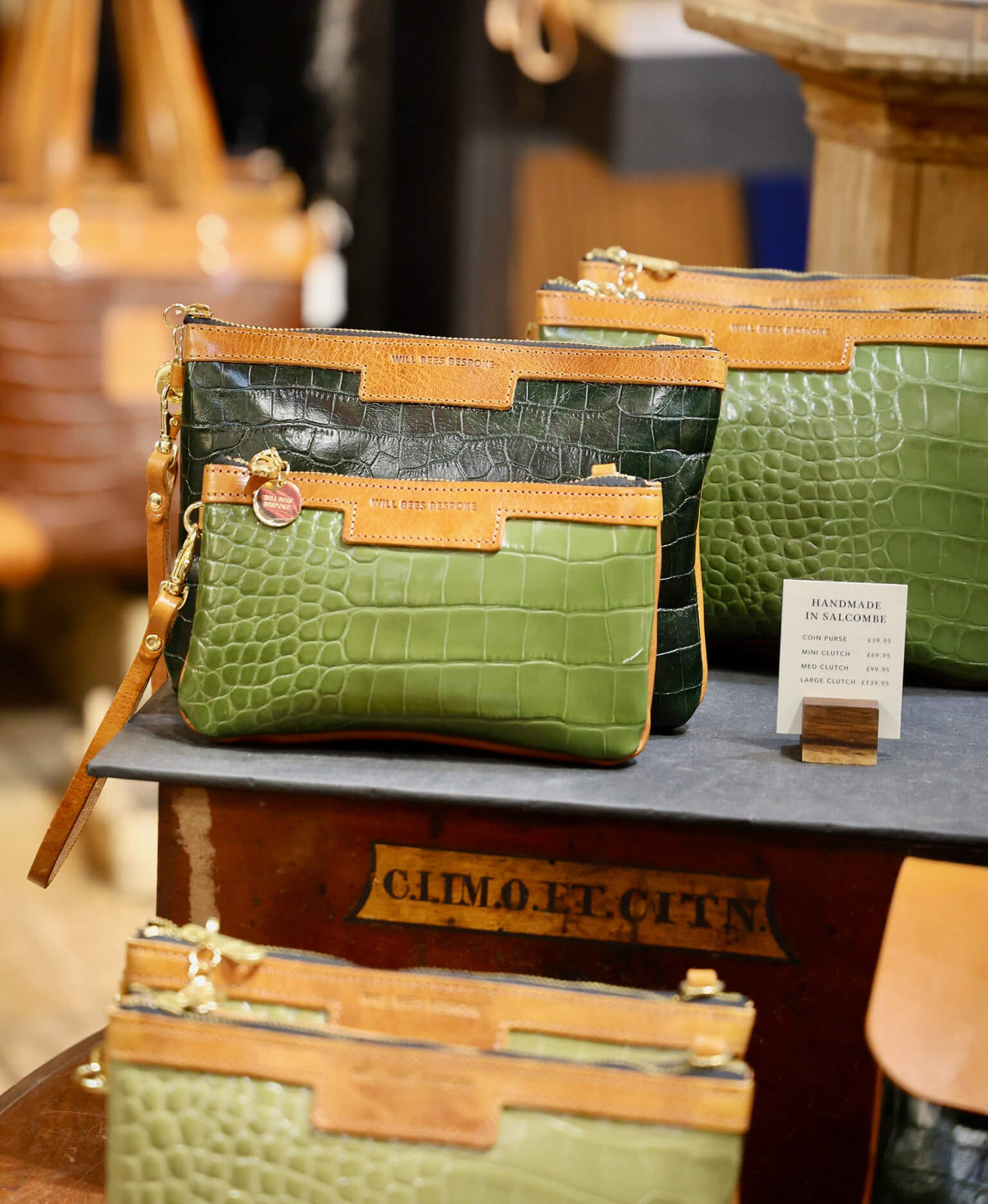 Oversized Diana 2 in 1 Clutch - Khaki Green Croc - Will Bees Bespoke