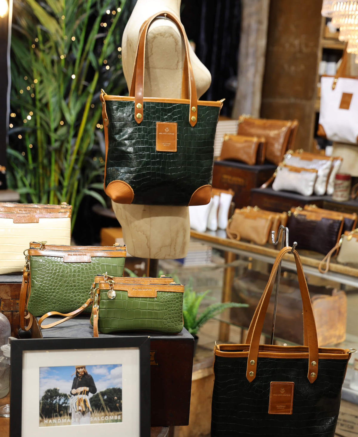Oversized Diana 2 in 1 Clutch - Khaki Green Croc - Will Bees Bespoke