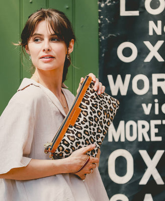 Oversized Diana 2 in 1 Clutch - White Leopard - Will Bees Bespoke