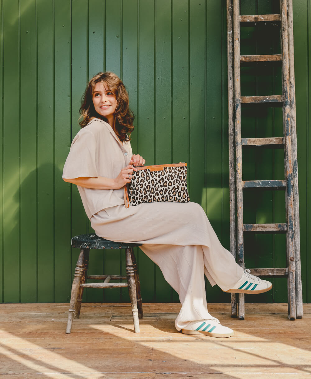 Oversized Diana 2 in 1 Clutch - White Leopard - Will Bees Bespoke