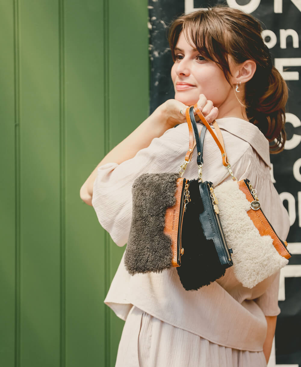 Mini Diana 2 in 1 Clutch - Charcoal Sheepskin