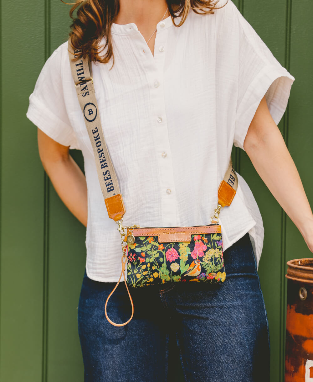 Cross Body Strap - Logo Strap in Camel & Navy