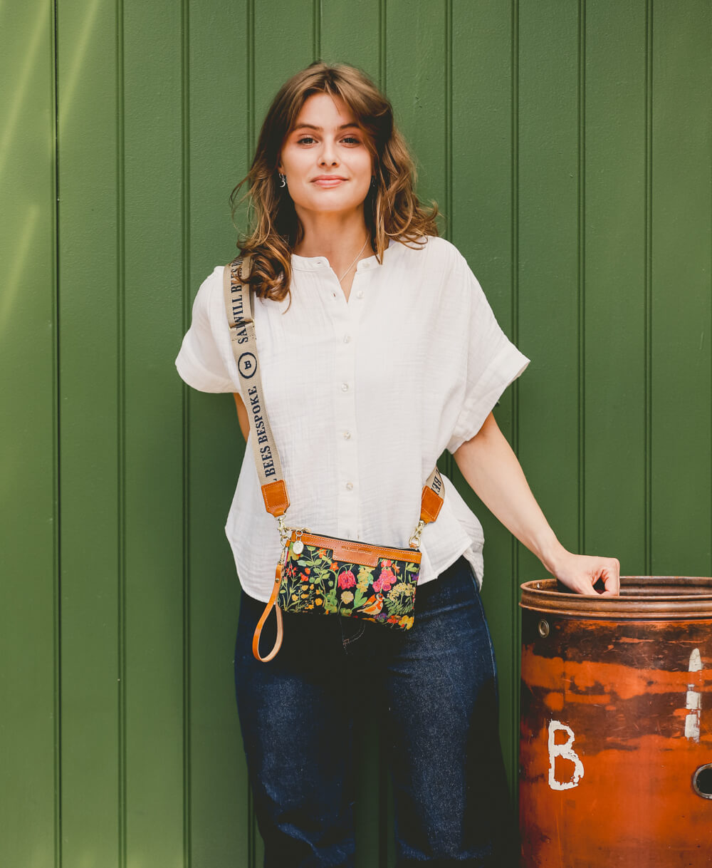 Cross Body Strap - Logo Strap in Camel & Navy
