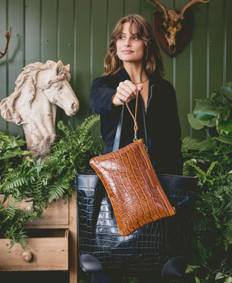 Large Tote - Black Croc - Black Leather - Will Bees Bespoke