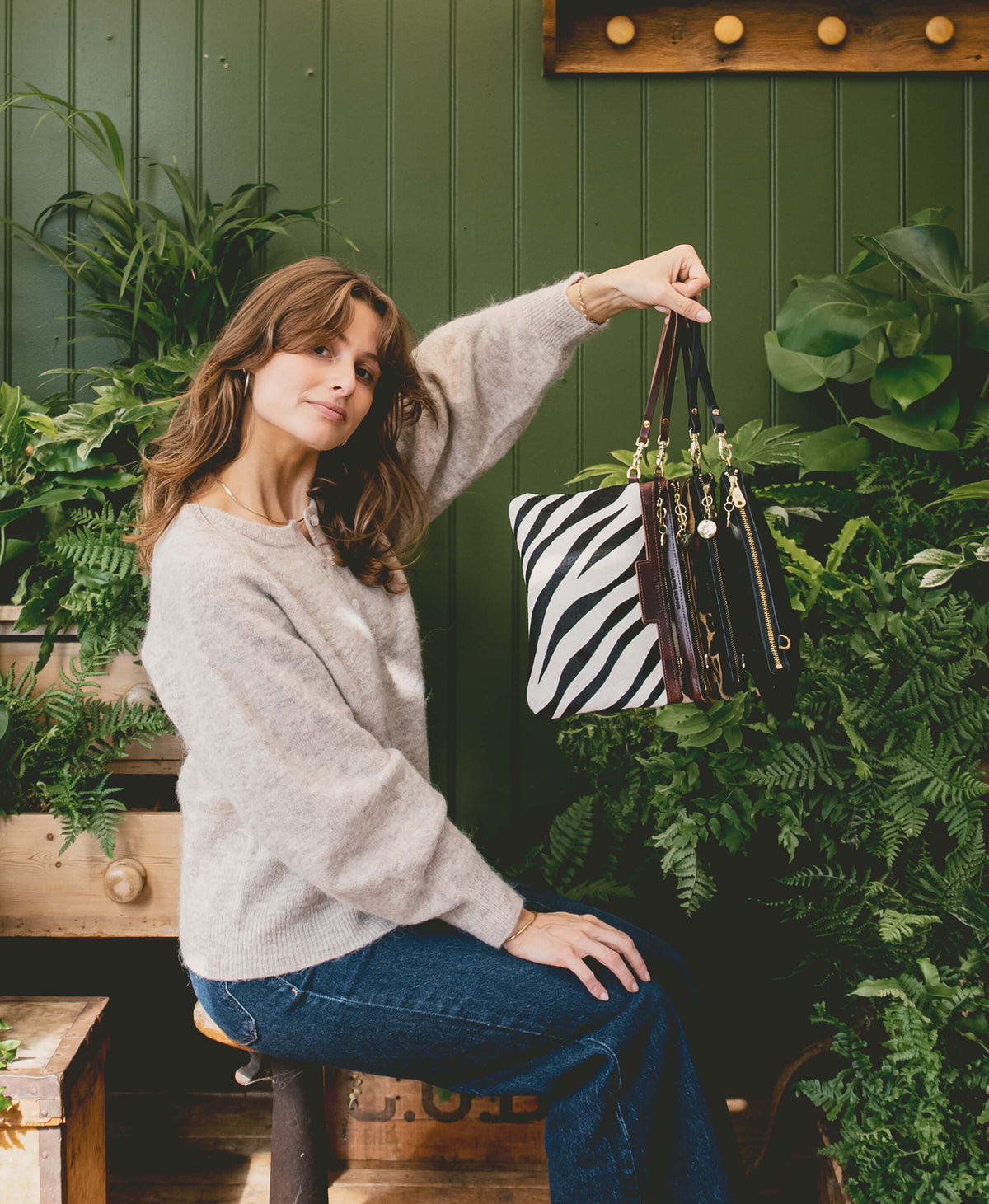 Diana 2 in 1 Clutch - Zebra Print - Black Leather - Will Bees Bespoke